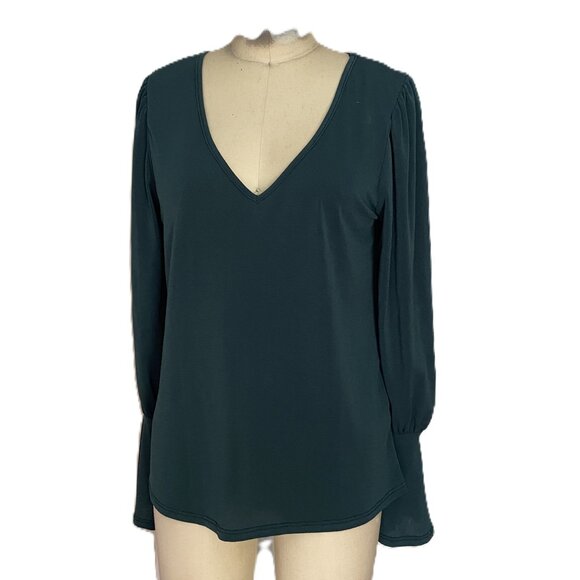 GREEN ENVELOPE V-neck Mutton Sleeve slouchy Stretch Tunic Shirt *SMALL* - Picture 7 of 7